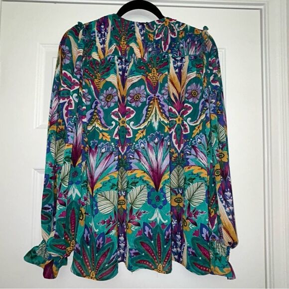 Nicole Miller Floral Print Bohemian Pleated Bib Shirt Blouse Top - Picture 12 of 14